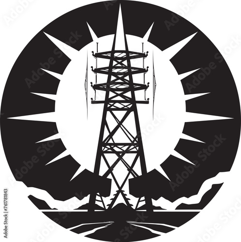 VoltVigilance Vector Black Logo Design for High Voltage Pole PowerPreservation Iconic Emblem for Electric Power Structure