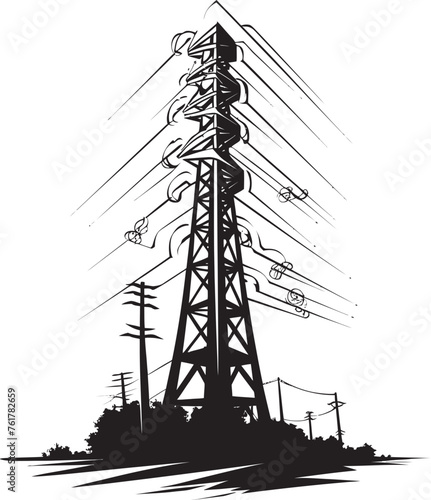 ElectraSpike Hand Drawn Symbol for Electric Infrastructure WattPillar Vector Logo Design for High Voltage Electric Pole