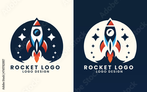 Spaceship rocket shuttle astronaut concept vector logo design template