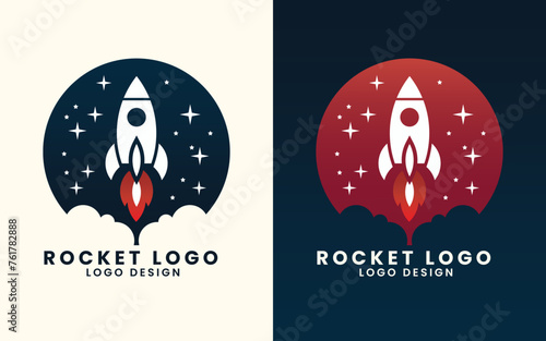Spaceship rocket shuttle astronaut concept vector logo design template