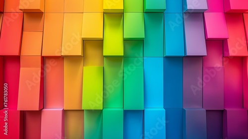 Vibrant Color Spectrum Displayed on Textured Blocks Wall