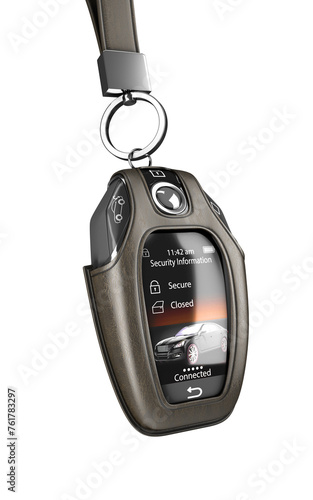 Car remote control key in lather case realistic perspective view 3d render on white