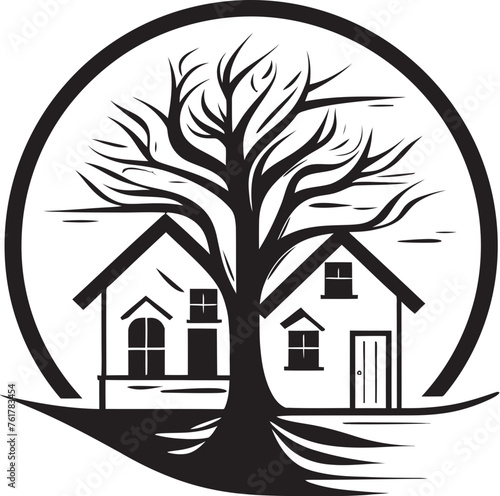 Canopy Chalet Vector Logo Design for Treehouse Icon Treetop Refuge Black Emblem for Arboreal Haven