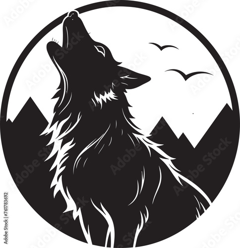 LunaHowl Black Emblem of Nighttime Canine LunarLament Hand Drawn Symbol for Howling Wolf Icon