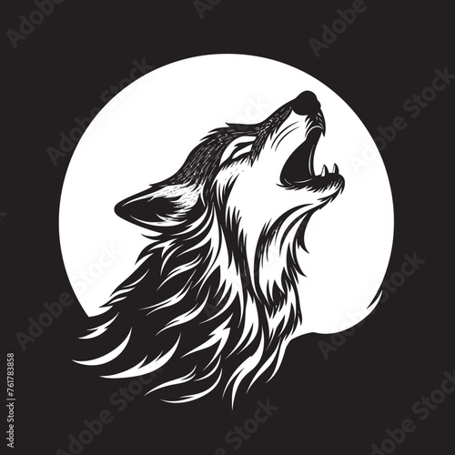 WolfMoon Vector Logo Design for Nighttime Serenade LunarLament Black Emblem of Howling Canine