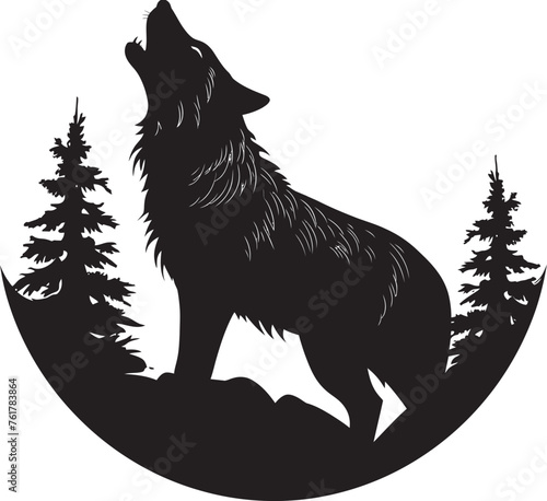MoonlitWail Vector Black Logo Design for Nocturnal Wolf NightCry Iconic Emblem of Moonlit Howl