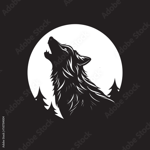MidnightMelody Hand Drawn Symbol for Lunar Howl MoonCry Vector Black Logo Design for Nighttime Wolf