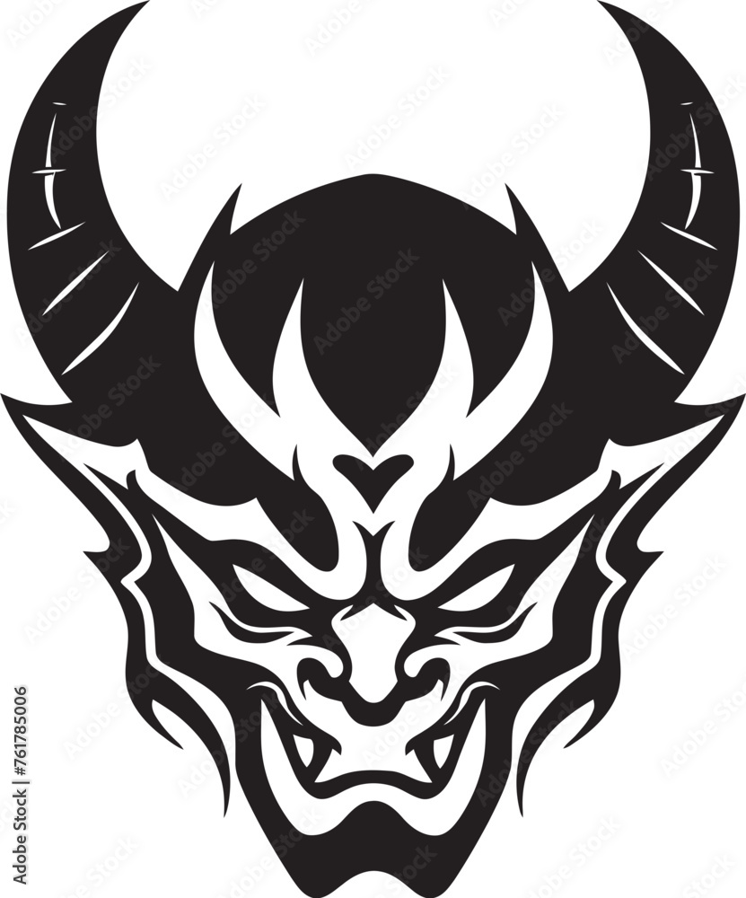 Oni Ominous Vector Logo Design for Vengeful Spirit Icon Samurai Specter Black Emblem of Ancient Masked Demon Oni Ominous Vector Logo Design for Vengeful Spirit Icon Samurai Specter Black Emblem of Ancient Masked Demon