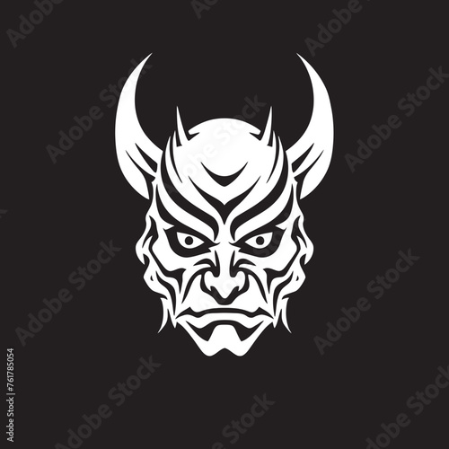 Yokai Yami Vector Black Logo Design for Shadowy Mask Noh Nightmare Iconic Emblem of Creepy Oni