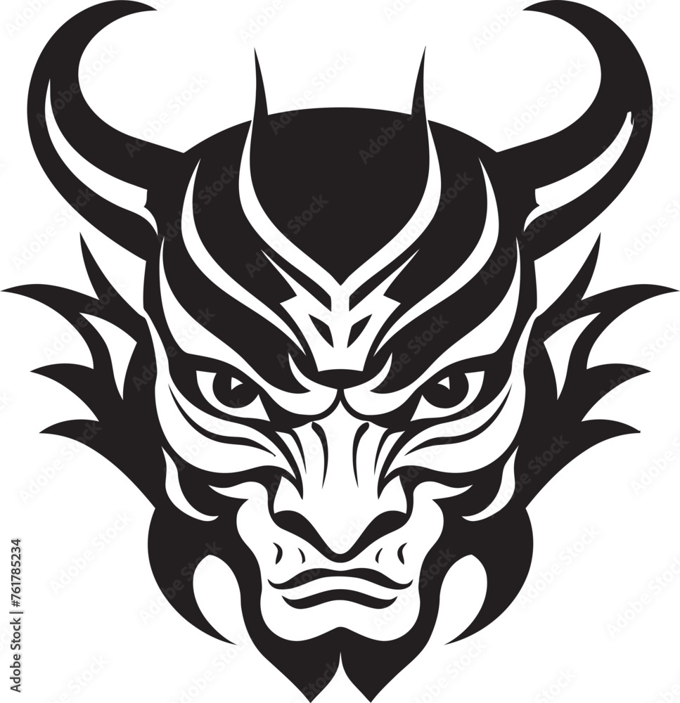 KabukiKaijin Vector Logo Design for Sinister Mask DemonDuality Black Emblem of Japanese Devil