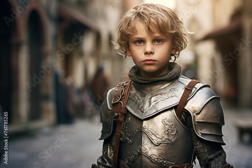 Medieval knight child. Armor war. Generate Ai