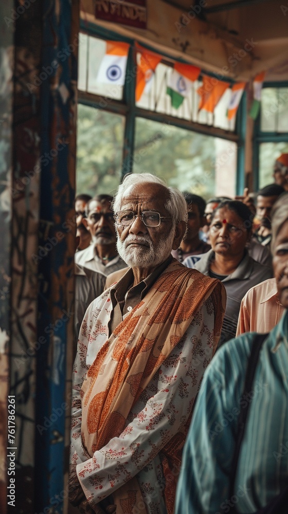 Naklejka premium the fervor of an election in India citizens cast their votes in a celebration of democracy Against a backdrop the promise of a new Prime Minister emerges embodying the power of the peoples voice