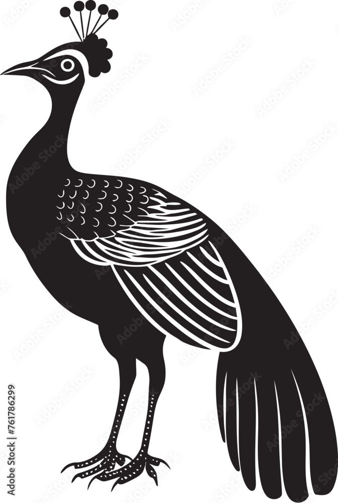 Naklejka premium Opulent Peacock Brilliance Black Logo Design of Regal Bird Icon Majestic Plumage Serenity Large Peacock Emblem in Vector Black