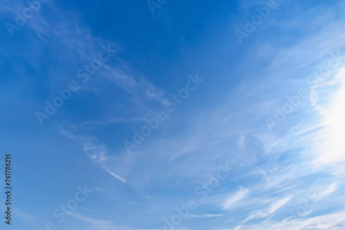 Tranquil Blue Sky, Close Up of Fluffy White Clouds Pattern.