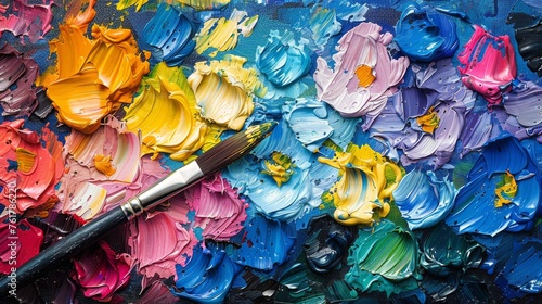 Close Up of Paintbrush on Colorful Palette