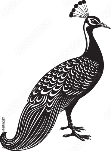 Ethereal Plumage Splendor Large Peacock Emblem in Vector Black Imperial Peacock Essence Hand Drawn Symbol of Majestic Bird in Black