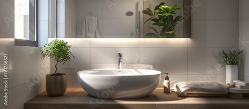 Bathroom interior with white sink and faucet decoration