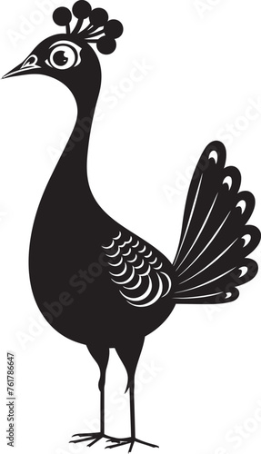 Luminous Feathers Logo Design of Gorgeous Peacock in Black Vector Exquisite Avian Splendor Vector Icon of Stunning Peacock in Black