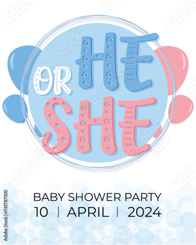 Baby Shower or gender party card. invitation gender party. Cute bunny and balloons. vector illustration. Banner, background for celebrating baby shower
