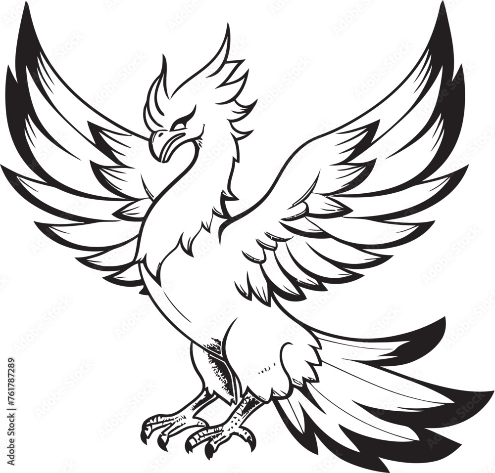 Fototapeta premium Celestial Firebird Logo Design of Mythical Phoenix in Black Vector Phoenix Fury Vector Icon of Legendary Bird in Black