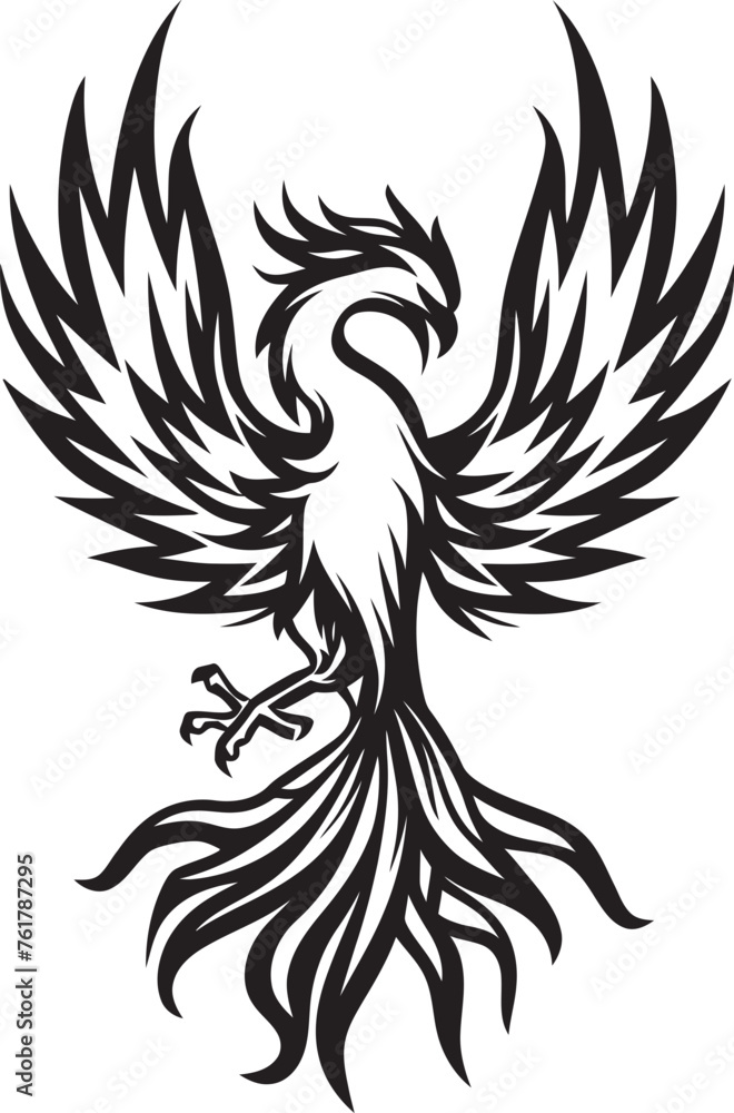 Eternal Phoenix Hand Drawn Phoenix Symbol in Black Vector Phoenix Sovereign Logo Design of Legendary Bird in Black Vector Eternal Phoenix Hand Drawn Phoenix Symbol in Black Vector Phoenix Sovereign Logo Design of Legendary Bird in Black Vector