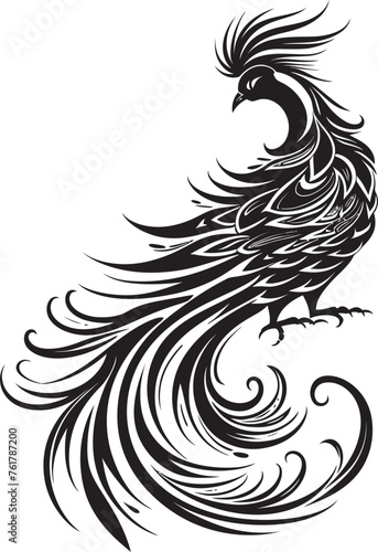 Phoenix Ascend Legendary Bird Vector Black Logo Design Icon Eternal Flames Mythical Phoenix Emblem in Vector Black