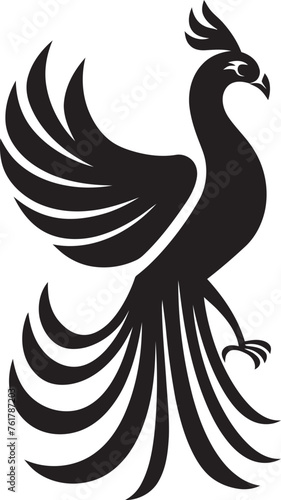 Celestial Symbol Logo Design of Mythical Phoenix in Black Vector Phoenix Spirit Vector Icon of Legendary Bird in Black