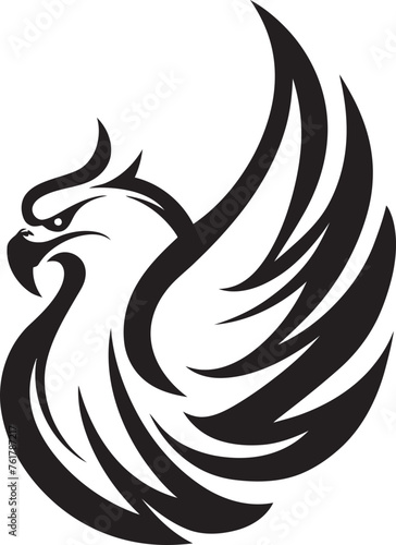 Phoenix Spirit Vector Icon of Legendary Bird in Black Everlasting Beacon Hand Drawn Phoenix Symbol in Black Vector