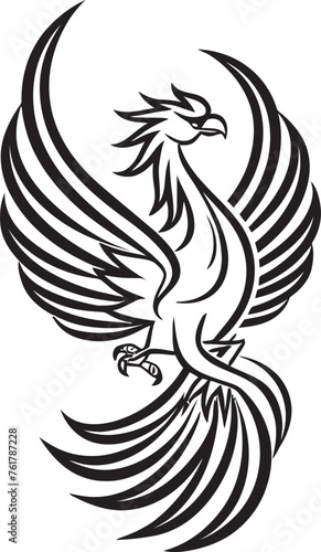 Phoenix Enigma Hand Drawn Symbol of Legendary Bird in Black Vector Celestial Firebird Logo Design of Mythical Phoenix in Black Vector