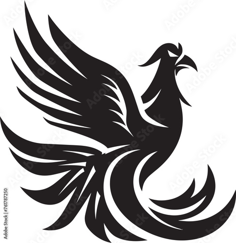 Immortal Sentinel Vector Icon of Legendary Phoenix in Black Phoenix Illumination Hand Drawn Symbol of Mythical Bird in Black Vector