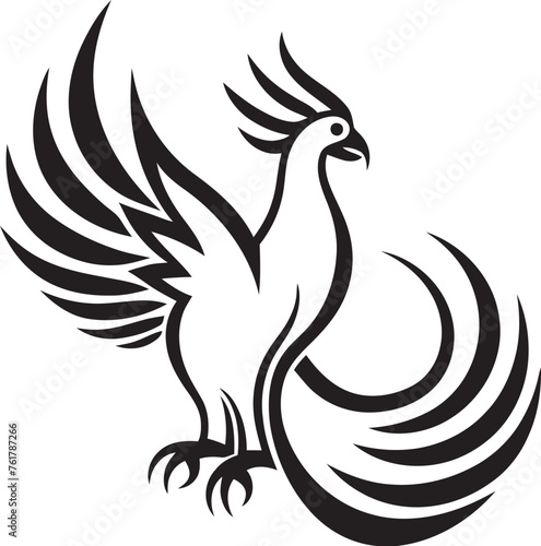 Phoenix Illumination Hand Drawn Symbol of Mythical Bird in Black Vector Eternal Beacon Logo Design of Legendary Phoenix in Black Vector