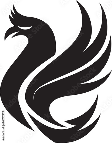 Cosmic Flame Hand Drawn Phoenix Symbol in Black Vector Resurrected Phoenix Logo Design of Legendary Bird in Black Vector