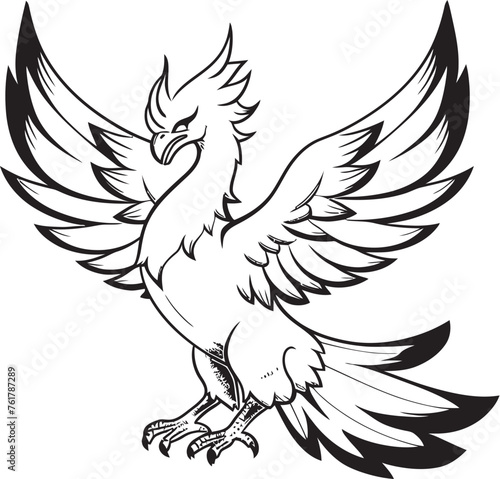 Celestial Firebird Logo Design of Mythical Phoenix in Black Vector Phoenix Fury Vector Icon of Legendary Bird in Black