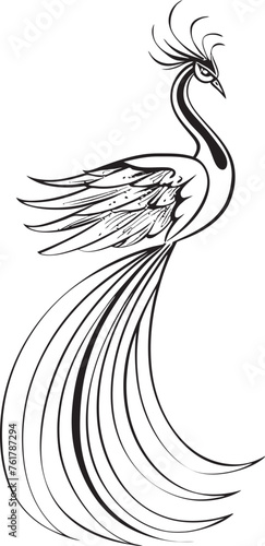 Resplendent Phoenix Vector Icon of Mythical Phoenix in Black Eternal Phoenix Hand Drawn Phoenix Symbol in Black Vector