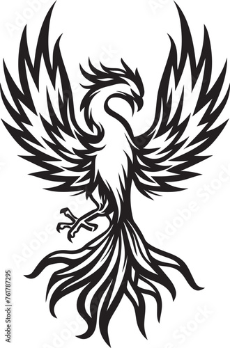 Eternal Phoenix Hand Drawn Phoenix Symbol in Black Vector Phoenix Sovereign Logo Design of Legendary Bird in Black Vector