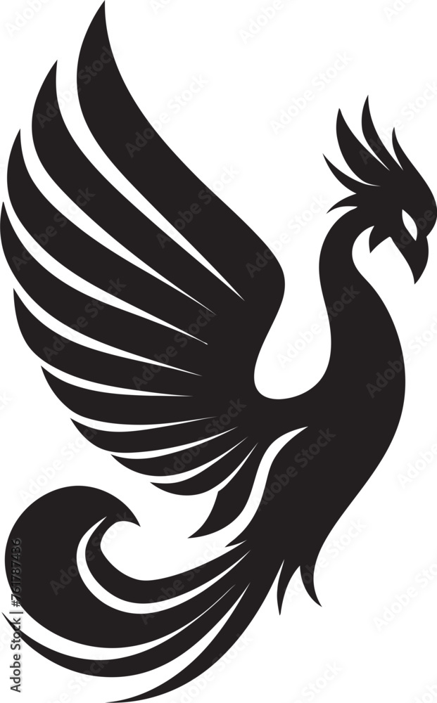 Obraz premium Celestial Phoenix Vector Icon of Legendary Phoenix in Black Eternal Beacon Hand Drawn Phoenix Symbol in Black Vector