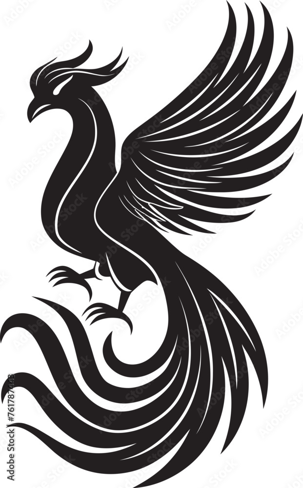 Obraz premium Eternal Flame Vector Icon of Mythical Phoenix in Black Cosmic Guardian Hand Drawn Phoenix Symbol in Black Vector