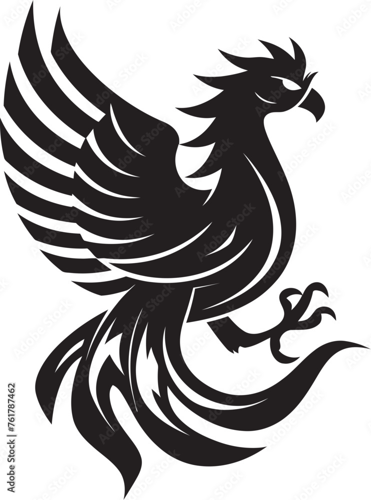 Fototapeta premium Phoenix Illumination Logo Design of Mythical Bird in Black Vector Eternal Guardian Vector Icon of Legendary Phoenix in Black