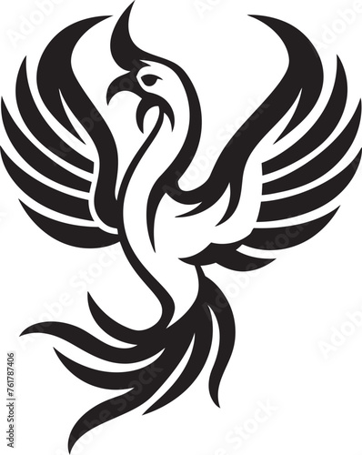 Phoenix Radiance Logo Design of Mythical Bird in Black Vector Celestial Phoenix Vector Icon of Legendary Phoenix in Black