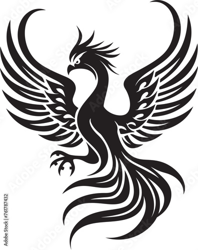 Celestial Blaze Hand Drawn Phoenix Symbol in Black Vector Phoenix Ascendancy Logo Design of Legendary Bird in Black Vector