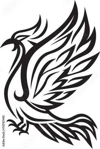 Eternal Beacon Hand Drawn Phoenix Symbol in Black Vector Phoenix Legacy Logo Design of Legendary Bird in Black Vector
