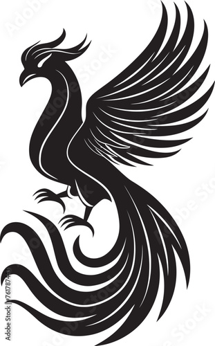 Eternal Flame Vector Icon of Mythical Phoenix in Black Cosmic Guardian Hand Drawn Phoenix Symbol in Black Vector