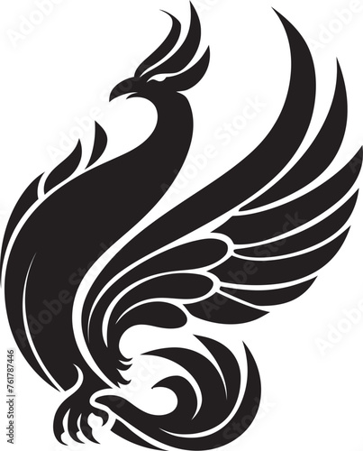 Immortal Phoenix Vector Icon of Mythical Bird in Black Celestial Blaze Hand Drawn Phoenix Symbol in Black Vector
