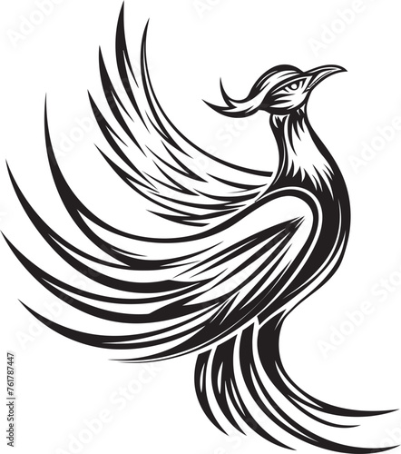 Phoenix Essence Black Logo Design of Mythical Bird Icon Immortal Wings Vector Icon of Legendary Phoenix in Black