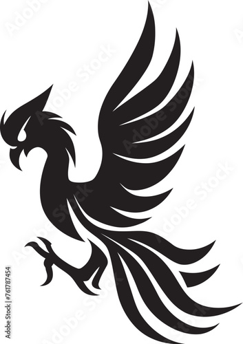 Cosmic Guardian Hand Drawn Phoenix Symbol in Black Vector Phoenix Sovereignty Logo Design of Legendary Phoenix in Black Vector