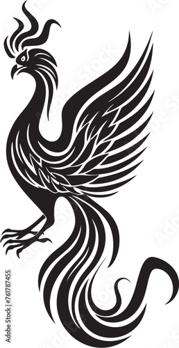 Immortal Wings Vector Icon of Legendary Phoenix in Black Phoenix Ignition Hand Drawn Symbol of Mythical Bird in Black Vector