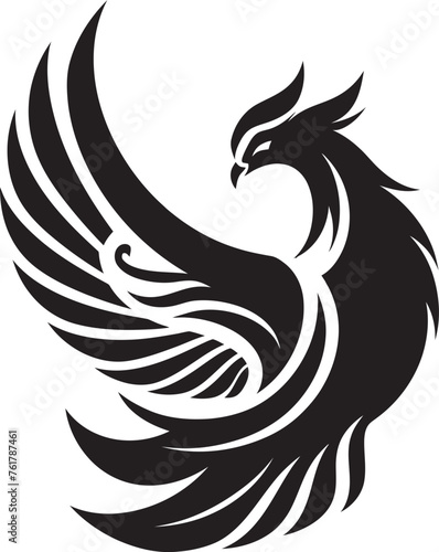 Celestial Symbol Hand Drawn Symbol of Legendary Phoenix in Black Vector Phoenix Illumination Logo Design of Mythical Bird in Black Vector