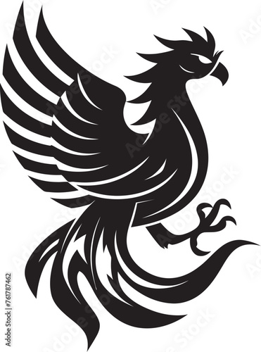 Phoenix Illumination Logo Design of Mythical Bird in Black Vector Eternal Guardian Vector Icon of Legendary Phoenix in Black