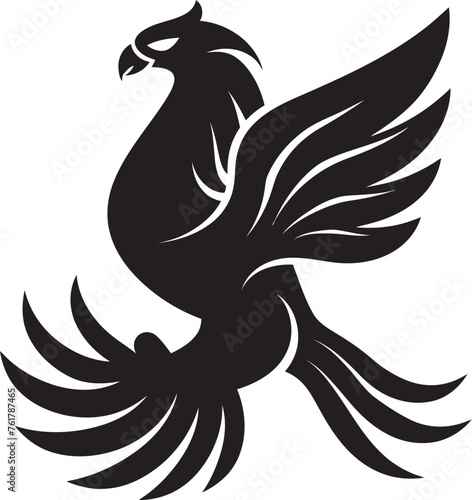 Cosmic Wings Hand Drawn Phoenix Symbol in Black Vector Phoenix Dominion Logo Design of Mythical Bird in Black Vector