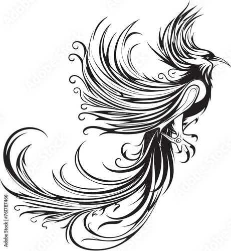 Phoenix Dominion Logo Design of Mythical Bird in Black Vector Resplendent Phoenix Vector Icon of Legendary Phoenix in Black